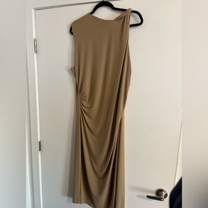 H&M Tan One-Shoulder Draped Maxi Dress